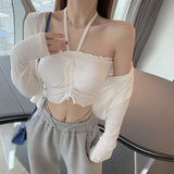 Summer Slim Fit Open Back Sexy Chest Cushion Strap Women Crop Tops Sexy Solid Color Camisole Women Clothing LANFUBEISI