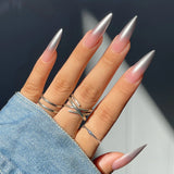 LANFUBEISI 24Pcs Long Almond False Nails Stiletto Fake Nails with Broken Diamond Design Wearable French Press on Nails Full Cover Nail Tips