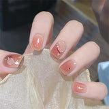 24Ps/Set Medium Long French Fake Nails Bow Japan Nude Pink with Pearls Artificial Acrylic Press on Nails Removable Stick on Nail LANFUBEISI