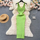 YuooMuoo Women Dress Sexy V-neck Slim Elastic Ribbed Knitted One Piece Bodycon Dress Streetwear Lady Vestidos LANFUBEISI