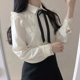 Hot Sales Women Cute Sweet Girls Preppy Style Tops Blouses Formal FLHJLWOC Office Lady Basic White Button Shirts LANFUBEISI