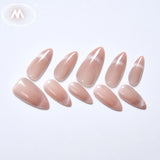 10Pcs Handmade Nail Set French Cat Eyes Red Nails Long Press on Nails Almond Reusable Acrylic Fake Nails with Glue Stick-on LANFUBEISI