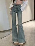 LANFUBEISI Summer Bule Y2k Elegant Jeans Women High Waist France Designer Flare Pants Female Bodycon Korean Fashion Denim Pants New