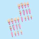 24pcs Pink French Fake Nail with Rhinestone Design False Nails Long Almond Press on Nail Tips Wearable Detachable LANFUBEISI