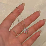 Y2K Crystal Butterfly Pendant Necklace Women Light Luxury Egirl Punk Heart Grunge Clavicle Chain Fashion Jewelry Party Gift 2023 LANFUBEISI