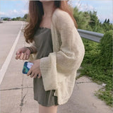 Knitted Cardigan women plus size Summer cardigan Sweater women Loose Hollow coat kardigan Sweter Cardigans korean top LANFUBEISI