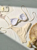 LANFUBEISI Ruffle Mock Button Tummy Control Bikini Swimwear Brazilian Bikini Set Swim Suit Top Push-Up Swimwear Bikini Swimsuit LANFUBEISI