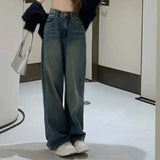 Vintage Blue Wide Leg Jeans for Women Y2K High Street Loose Denim Straight Trousers Woman Korean High Waist Baggy Pants LANFUBEISI