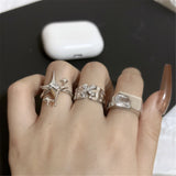 Cute Y2k Star Open Ring for Women Creative Vintage Silver Color Adjustable Rings Couple jewelry gift LANFUBEISI