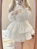 LANFUBEISI Japanese Kawaii Lolita Dress Women Elegant Sweet Lace Ruffles White Strap Dresses Sexy Korean Fashion Birthday Party Fairy Dress