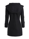 Womens Coats Tops Oblique Zipper Hooded Coat Solid Color Buckle Detail Casual Top Black Coat 2024 New LANFUBEISI