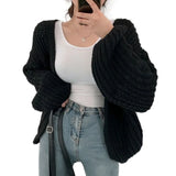 Korean Style Sweater Jacket Autumn And Winter V-neck Loose Casual Versatile Knit Cardigan Sweater Jacket LANFUBEISI