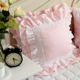 Pink European embroidered cushion cover ruffle Lace Satin cotton pillow cover handmade elegant bedding pillowcase sofa cushion LANFUBEISI