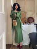 Korean Version of the Ladies Retro Fall and Winter Knitted Cardigan Jacket High-waisted Half-body Skirt Three-piece Suit Set LANFUBEISI