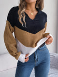 Patchwork Color Lantern Long Sleeve Knitted Sweater Women Casual Pullovers Autumn Winter 2023 LANFUBEISI