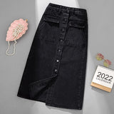 Oversized Women Black Denim Skirts Autumn New High Waist Single Breasted  A-line Ladies Skirts Elegant Slit Midi Jean Skirts LANFUBEISI