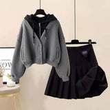 Plush Thickened Casual Long Sleeved Hooded Mini Pleated Skirt Two-piece Set Fashionable Women's Skirt Set LANFUBEISI