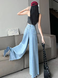 Jeans Women Vintage Loose High Waist Elegant Streetwear Chic Wide Leg Korean Style Fashion All-match Autumn Retro New Blue LANFUBEISI