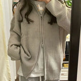 Deeptown Zipper Grey Sweater Cardigan Women Korean Reviews Many Clothes Long Sleeve Knit Tops Harajuku Streetwear Jerseys Jumper LANFUBEISI