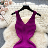 YuooMuoo Women Dress Sexy V-neck Slim Elastic Ribbed Knitted One Piece Bodycon Dress Streetwear Lady Vestidos LANFUBEISI