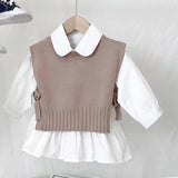 LANFUBEISI Spring Autumn Baby Girls Sweet Candy Color  Knitting Sweater Vest  Shirts Clothing Sets Children Korean Blouse Vest Outfits