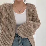 LANFUBEISI Korean Style Sweater Jacket Autumn And Winter V-neck Loose Casual Versatile Knit Cardigan Sweater Jacket