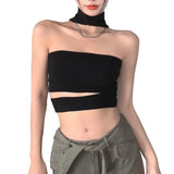 Women Summer Sexy Crop Tops Bandeau Female Halter Sleeveless Tops Slim Fit Summer Backless Tube Tops Korean Fashion Streetwear LANFUBEISI