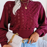 Autumn Winter Sexy Women's Sweater Fashion Knitted Long Sleeve Hollow Crop Top Casual Slim Sweaters Elegant Red Pullover 2023 LANFUBEISI