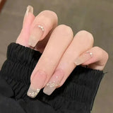 24Pcs/Box Cherry False Nails Pink with Glue Short Ballerina Wearable Fake Nails Acrylic Art Full Cover Press on Nails Tips LANFUBEISI