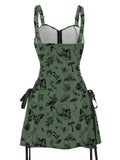 Womens Sexy Mini Dresses Skull Animal Plant Print Buckle Strap Dress Lace Up Half Zipper Mini Dress Green Dress Sundress LANFUBEISI