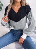 Patchwork Color Lantern Long Sleeve Knitted Sweater Women Casual Pullovers Autumn Winter 2023 LANFUBEISI