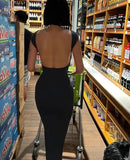 Solid Sexy Backless Maxi Dress Women Elegant Elastic Slim Short Sleeve Long dresses Female Bodycon Streetwear Clothing LANFUBEISI