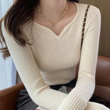 ITOOLIN Autumn Winter Women Long Sleeve Knit Warm Casual Pullovers V-Neck Slim Bottoming Sweater For Women Office Sweater 2023 LANFUBEISI