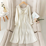 Court Style Princess Nightdress Spring Women Long Nightgown Elegant Retro Sleepwear Sexy Sweet Nightwear Casual Home Dress LANFUBEISI