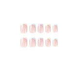 Detachable Fake Fingernails Full Cover Press on Nails 24Pcs Short Square False Nails With Jelly Adhesive French Freshness LANFUBEISI