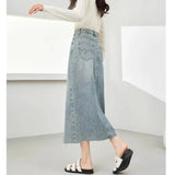 Vimly Denim Skirt for Women High Waist Split Long Jeans Skirt 2024 Spring Elegant Fashion 72295 LANFUBEISI