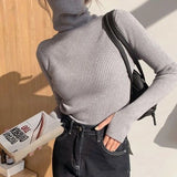 Knitted Sweater Women Korean Version Turtleneck Sweater Winter Solid Color Pullover Slimming Interior Lapping Warm Basic Tops LANFUBEISI