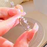 Y2K Pink Crystal Irregular Heart Ring Vintage Shiny Zircon Opal Love Open Ring for Women Kpop Punk Girl Party Jewelry Gifts 2023 LANFUBEISI