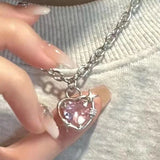 Y2K Crystal Butterfly Pendant Necklace Women Light Luxury Egirl Punk Heart Grunge Clavicle Chain Fashion Jewelry Party Gift 2023 LANFUBEISI