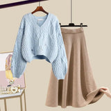 Autumn and Winter Set New Large Women's Knitted Sweater Women's Style Loose Slim Half Skirt Two Piece Set Fashion LANFUBEISI