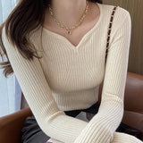 LANFUBEISI Autumn Winter Women Long Sleeve Knit Warm Casual Pullovers V-Neck Slim Bottoming Sweater For Women Office Sweater