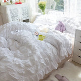 LANFUBEISI White Ruffled Seersucker Duvet Cover Set 3/4pcs Soft Princess Girls Bedding Set With Bed Sheet Pillowcases Wedding Home Textiles LANFUBEISI