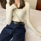 Knitted Women Sweater Button O-neck Pullovers Spring Autumn Basic Sweaters for Female Pullover Slim Solid Bold Stripes Tops LANFUBEISI