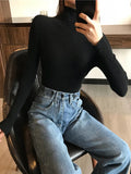 2023 Autumn Winter Thick Sweater Women Knitted Ribbed Pullover Sweater Long Sleeve Turtleneck Slim Jumper Soft Warm Pull Femme LANFUBEISI