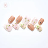 10Pcs Handmade Nail Set French Cat Eyes Red Nails Long Press on Nails Almond Reusable Acrylic Fake Nails with Glue Stick-on LANFUBEISI