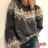 New Women Casual Loose Mohair Coarse Knitted Jacquard Sweater in Autumn and Winter LANFUBEISI