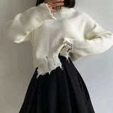 LANFUBEISI Female Ripped Sweater Women Long Sleeve Solid Knitted Tops Pullovers Sweaters Jumpers