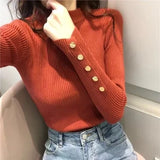 Women Slim Basic Sweater Autumn Winter Knitted Long Sleeve O Neck Sexy Sweaters Chic Korean Office Lady Button Pullover LANFUBEISI