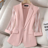 Thin Pink Suit Women's 2022 Spring and Summer New Korean Fashion Slim Three Quarter Sleeves Casual Jacket Lady Office Blazer LANFUBEISI