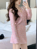 Two Piece Dress Set Sweet Cardigan Sweater + Slim Skirt Pink Elegant Y2k Mini Dress 2022 Autumn Office Lady Casual Knitted Suits LANFUBEISI